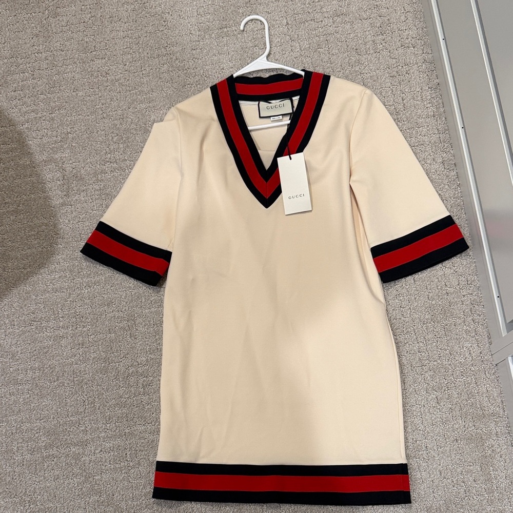 Gucci Beige Dress with Red and Black Trim